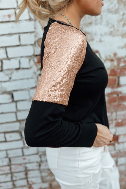 Diana Sequin Shoulder Long Sleeve Top Threaded Pear